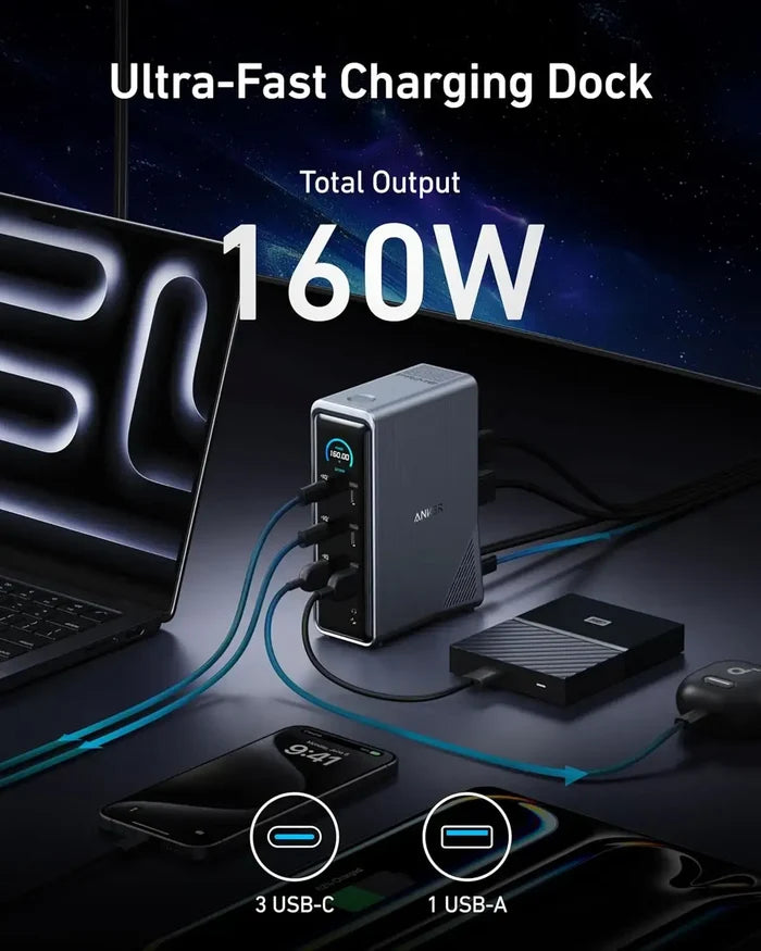 Anker Prime A83B6 14-in-1 USB-C Docking Station 160W GaN Power Supply Dual HDMI 4K@60Hz 1000Mbps LAN Multi Port Hub
