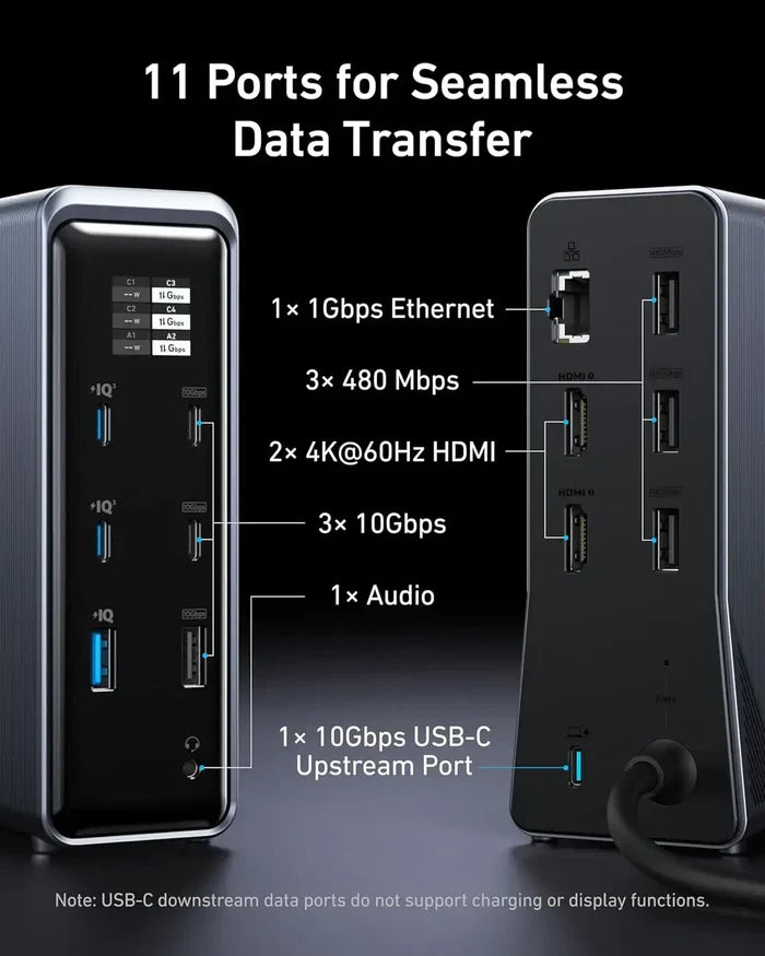 Anker Prime A83B6 14-in-1 USB-C Docking Station 160W GaN Power Supply Dual HDMI 4K@60Hz 1000Mbps LAN Multi Port Hub