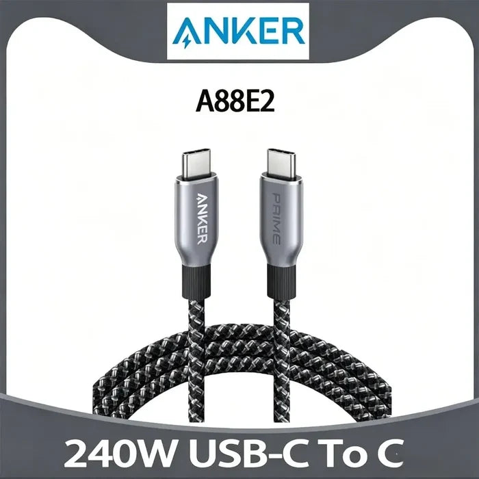 Anker Prime USB C to USB C Cable, 240W 3ft 6ft Fast Charging USB C Cable, Upcycled-Braided Nylon With 100-Year Bend Durability