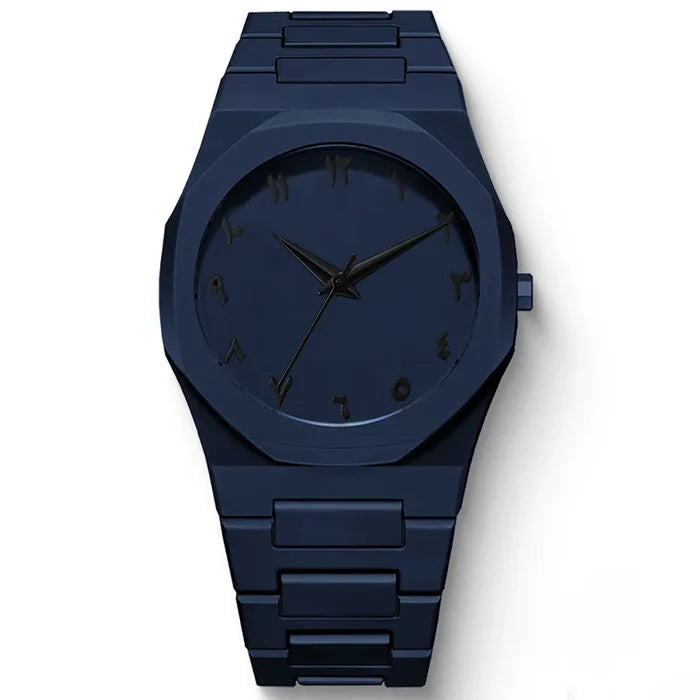 New Fashionable Men's Watch Simple Black Male Quartz Watches Arabic Digital Casual Drip Oil Strap - Color: royal blue