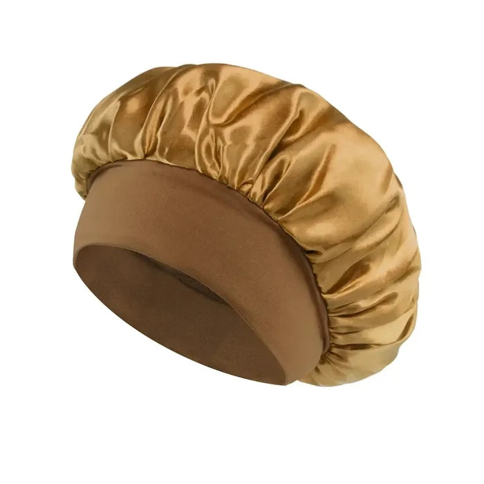 Satin hair bonnet with soft elastic